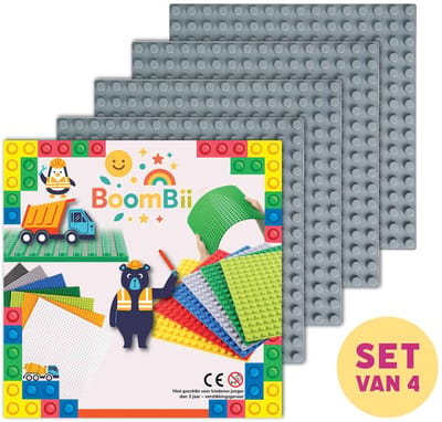 BoomBii bouwplaat grijs - geschikt voor DUPLO - set van 4 bouwplaten