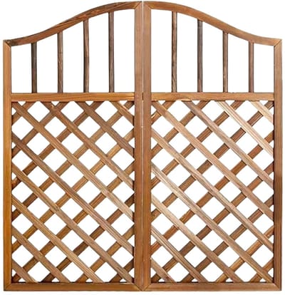 Bamboe hekpoort – Voor tuin & binnenplaats – Vrijstaande houten hekpartitie, verkoolde vintage houten deur – Bruin