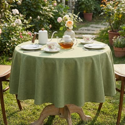 Rond Tafelkleed - Linnenlook Tafelzeil - Keuken en Tuin - Vocht- en Vlekbestendig - 140 cm Diameter - Saliegroen