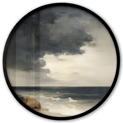 Poster in lijst Rond - Fotolijst 40x40 cm - Posters - Kust - Golven - Rots - Storm - Ronde posterlijst zwart - Decoratie - Wanddecoratie woonkamer - Muurdecoratie slaapkamer