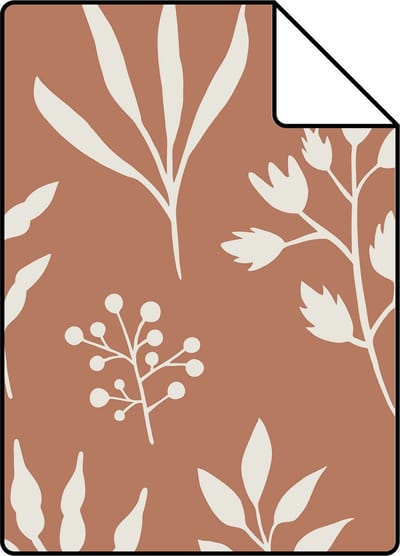 Proefstaal ESTAhome behang bloemmotief in Scandinavische stijl terracotta en wit - 26.5 x 21 cm - 139319-S