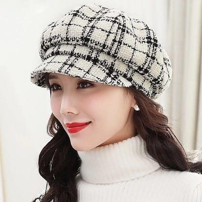 Vrouwen Plaid Schilder Cap Dames Herfst Winter Verdikte Fleece Veelzijdige Achthoekige Hoed 【54-59CM】