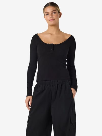 Noisy May Dames T-Shirt Knoopsluiting Ronde hals Kantboord
