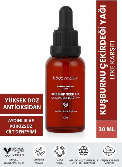 Bade Natural Rozenbottelzaadolie (Rosehip Seed Oil) – Koudgeperst & 100% Puur – Verhelderende Gezichtsolie met Vitamine A, C & E – 30 ml