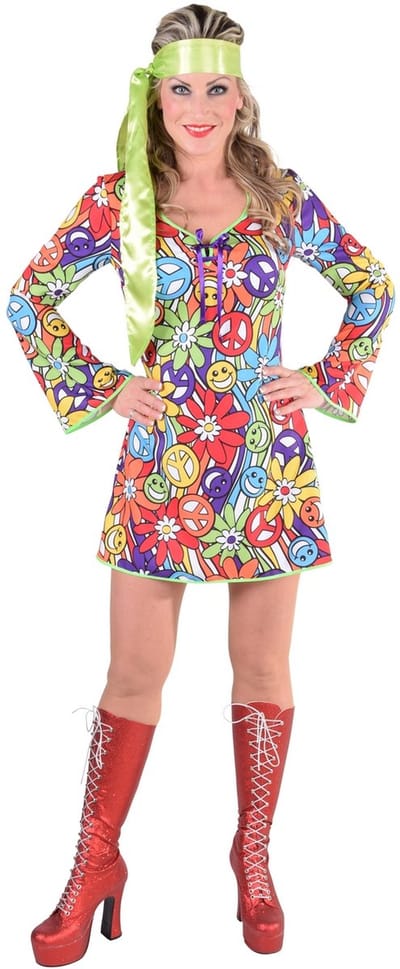 70´s Flower jurkje lange mouwen - Maat L