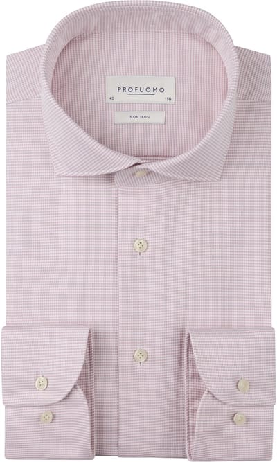 Profuomo slim fit heren overhemd - structuur - roze - Strijkvrij - Boordmaat: 37