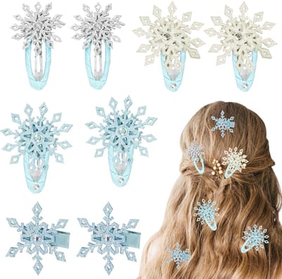 Dailygoods- Haarclips Sneeuwvlok - 8 Stuks - Krokodillenhaarclips - Haaraccessoires Winter - Glanzende Steentjes - Stevig en Betrouwbaar