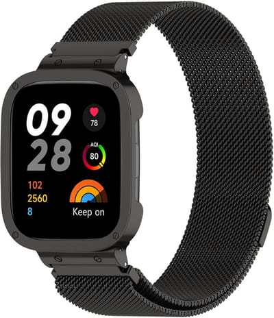 By Qubix - Milanese bandje met case - Zwart - Geschikt voor Xiaomi Redmi Watch 3