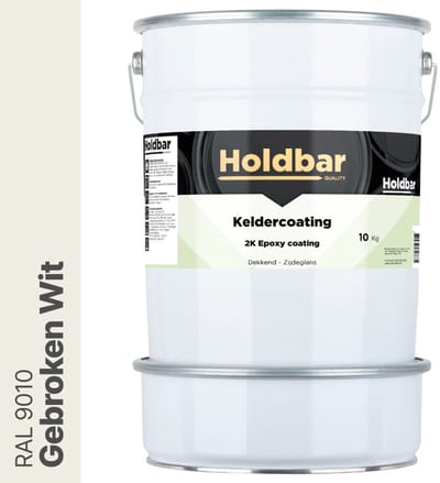 Holdbar Keldercoating Gebroken Wit (RAL 9010) 10 kg - Kelder waterdicht maken - Alle Kleuren - Kelder Epoxy - Krasvast - Eenvoudig reinigbaar - Vochtregulerend - 2 Componenten