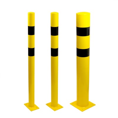 Stalen rampaal – vloerbevestiging – geel/zwart – binnen- en buitengebruik - Geel & Zwart - x x ø 76 mm = 3,2 mm / ø 89 mm & ø 159 mm = 3,6 mm- - Steel - ø 76 mm = 3,2 mm / ø 89 mm & ø 159 mm = 3,6 mm - Voor binnen & buiten