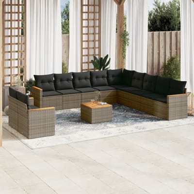 vidaXL - 12-delige - Loungeset - met - kussens - poly - rattan - grijs