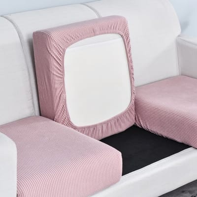 Eenpersoons bankhoes, elastische zitkussenhoes, geruite antislipstof, rondom omhullend, geschikt voor kussens (lengte 50-63 cm, breedte 50-63 cm, hoogte 5-15 cm), roze, 1 stuk.