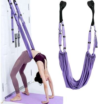Yoga-riem, beenstretcher, stretchband, stretchband, yoga-riemen van polyester katoen, omgekeerde stretch, oefenband voor yoga, ballet, pilates, gymnastiek, flexibiliteit, training, paars, 1 stuk