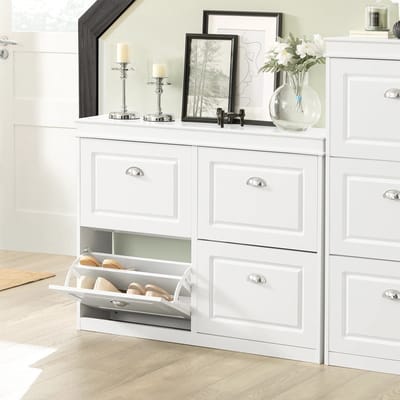 Mosh Stories Schoenenkast met 4 Kleppen – Modern Schoenenrek met 16-Vaks Opbergruimte - MDF Halmeubel met Kantelbeveiliging
