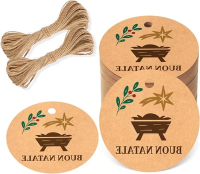 Kerstboom Cadeau Hangers in Bruin: 5 cm Papieren Kerstpendanten met Touw, 100 Stuks voor Feestdecoratie