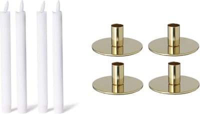 Novaliv set van 4 kaarsenhouders metaal goud 10x5cm met premium LED kaarshouder echte waskaars tafelkaars vlamloos op batterijen woondecoratie kersttafeldecoratie kaarsenhouder kaarspin