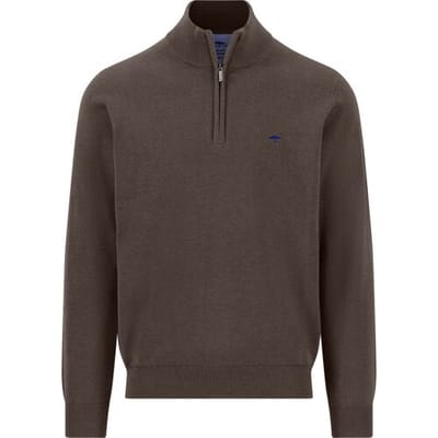 Fynch-Hatton Trui Solid Color Troyer Zip Superfine Cotton Dark Chocolate / male