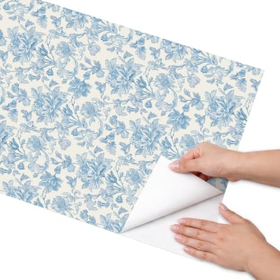 Coloray Meubel Wrap Folie - Blauw Meubelfolie - 50x100 cm - Decoratiefolie Bloemenpatroon - Meubel Wrap Folie - Klassiek Meubelfolie - Plakfolie Meubels - Keuken decoratie - Bloemen en planten