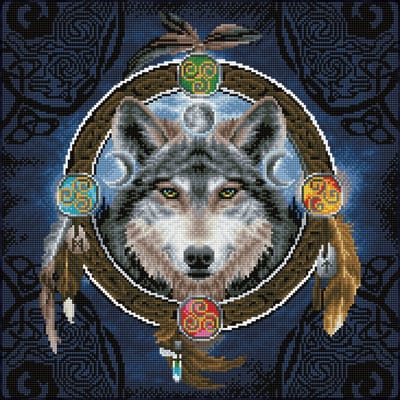 Diamond Painting Volwassenen - Ronde Steentjes - Volledig Pakket - Hobby - Diamond Dotz® - DD12.049 - Dieren - Wolf in dromenvanger 51.50 x 51.50cm