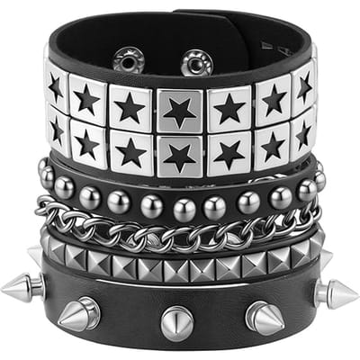 3 Stuks Punk Armbanden, Rock Stijl Armbanden, Hip-Hop Met Studs Armband Goth Armbanden Punk Met Studs gray