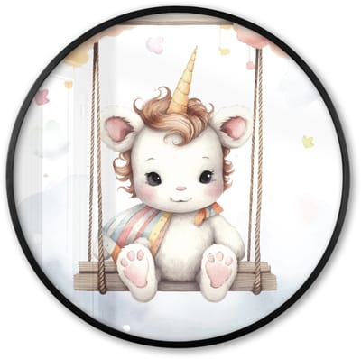 Poster in lijst Rond - Fotolijst 60x60 cm - Posters - Eenhoorn - Dier - Kinderen - Unicorn - Ronde posterlijst zwart - Decoratie - Wanddecoratie woonkamer - Muurdecoratie slaapkamer
