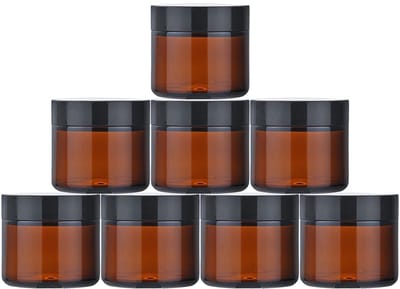 Dailygoods- Cosmeticajars 8 Stuks 60ml - Amber Glazen Jars - Lege Jars met Deksel - UV Bescherming - Voor Crème/Lotion - Goede Sluiting - Opslagpot