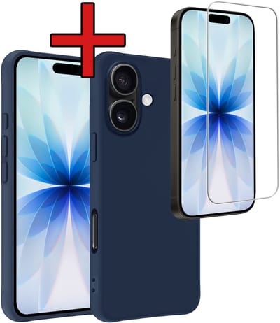 Hoesje - Met Screenprotector - Geschikt voor Apple iPhone 17 - Sterk & Shockproof - Telefoon Hoes - Back Cover - Siliconen Case - Telefoonhoes - Donkerblauw