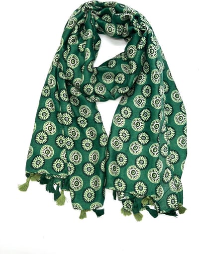 Lang dames sjaal Britney fantasiemotief groen wit zwart mos mint smaragd donker evergreen olijf groen