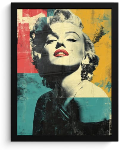 Poster in lijst - Fotolijst 30x40 cm - Posters - Vrouw - Rode lippen - Abstracte kleurvlakken - Popartuistraling - Posterlijst zwart - Decoratie - Wanddecoratie woonkamer - Muurdecoratie slaapkamer