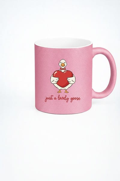 Roze Glitter Mok 'Just a Lovely Goose' - Schattige Gans met Hart - Romantisch Cadeau