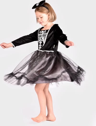 Den Goda Fen Verkleedkledij Skeleton Jurk - 110-116cm - 4-6 jaar