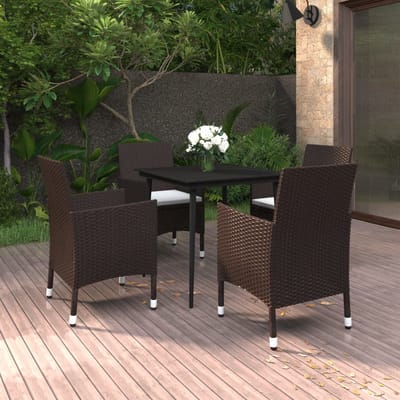 vidaXL - 5-delige - Tuinset - met - kussens - poly - rattan - en - glas