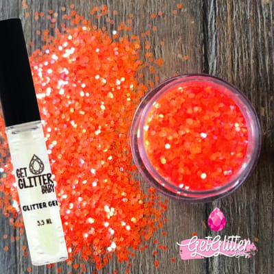 GetGlitterBaby® - Biologische / Biologisch afbreekbare Oranje Poeder Festival Glitters voor Lichaam en Gezicht Jewels / Biodegradable Face Body Glittergel / Koningsdag Kingsday versiering - Orange en Glitter Gel HuidLijm