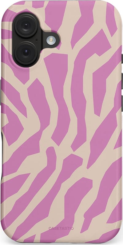 Casetastic hoesje geschikt voor Apple iPhone 16 - MagSafe - Dubbellaagse bescherming - Zebra Roze Magenta Flow - Fashion Case - Lila Zand