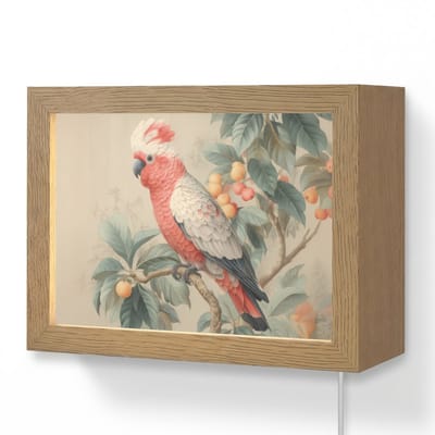 Wandlamp 20x15 cm - Oplaadbaar - Roze kuifkaketoe - Tak met vruchten - Bladeren - Wandlampen binnen woonkamer - Slaapkamer lamp met kabel - Decoratieve nachtlamp - Vloerlamp snoer
