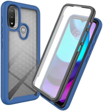 Motorola Moto E20 Hoesje | Met ingebouwde screenprotector | Full Protect valbescherming | Doorzichtig / Blauw