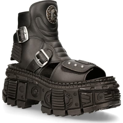 New Rock zwarte VEGAN lederen laarssandalen-BIOS106-V3