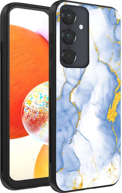 Smartphonica Telefoonhoesje Geschikt voor Samsung Galaxy A14 met Lichtblauw Goud Marmer Opdruk - TPU Backcover Case Lightblue Gold Marble Design geschikt voor Samsung Galaxy A14