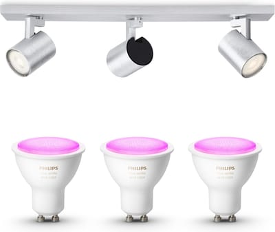 Philips Hue Runner Opbouwspot (Aluminium) - Wit en Gekleurd Licht - Plafondspot met 3 Lichtpunten - GU10 - Hue White and Color Ambiance