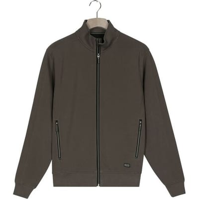 Baileys Vest Uni Color Zipped Sweat Cardigan Fine Texture Piqué Interlock Donker Taupe / male