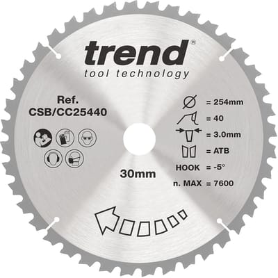 Verstekzaagblad - Zaagblad hout - Precisie zagen - 40 Tanden ATB - 254mm boring 30mm