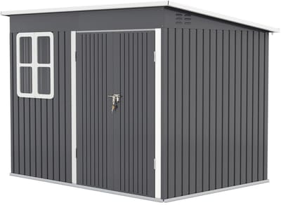 Fietsberging - Fietsenhok - Stalling - Tuinschuur - Huis - Overdekt - Staal - Donkergrijs - Scooter - Fiets