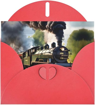 Wenskaart Set - Notitiekaarten Bedankjes - Alle Gelegenheden - Leuke Trein Print - 16 x 11.9 cm - Rood