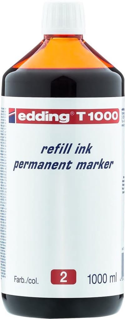 edding T1000 navulinkt voor permanent markers - kleur: rood - grote fles - 1000ml