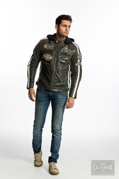 Urban 5884® - Fifty Eight - Heren Motorjas - Rund Leer- Breaker Grey - Vintage - Hoodie - Maat 5XL