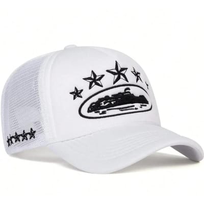 Unisex Heren Dames Pet Pentagram Borduurwerk Baseball Net Petten Lente Zomer Buiten Verstelbaar Casual Hoeden Zonnebrand Hoed 55-60cm white