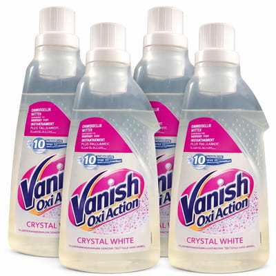 Vanish Oxi Action Crystal White Vlekverwijderaar – 4 x 1500 ml – Voordeelverpakking – Voor Witte Was – Krachtige Vlekverwijdering