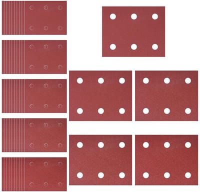 Dailygoods- Schuurpapierset 50 Stuks - Schuurpapier Klittenband 102mm x 114mm - Korrelgrootte 40/60/80/100/120 - 6-Gaten - Geschikt voor Metaal/Hout/Kunststof - Zelfklevend Ontwerp