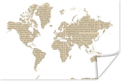 Poster 30x20 cm - Wereldkaart - Wit - Krantenpapier - Posters - Kamer decoratie - Wanddecoratie woonkamer - Muurdecoratie slaapkamer