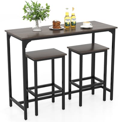 COSTWAY Bartafel met barkruk, set van 2 personen, met voetensteun, houten eetgroep met metalen frame, keukentafelset, aanrecht voor woonkamer, eetkamer en keuken